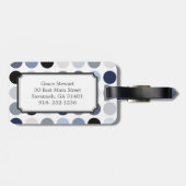 Étiquette À Bagage monogramme motif pois bleu moderne (Dos horizontal)