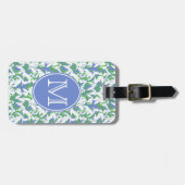 Étiquette À Bagage Monogramme Motif Snowdrop sur Poudre Bleu (Devant horizontal)