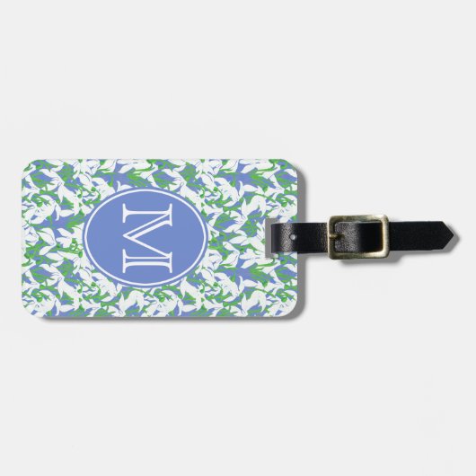 Étiquette À Bagage Monogramme Motif Snowdrop sur Poudre Bleu (Devant horizontal)