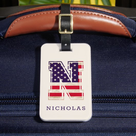 Étiquette À Bagage Monogramme N drapeau USA moderne (Insitu Rectoal 2)