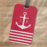 Étiquette À Bagage Monogramme nautique | Ancre de bande blanche rouge<br><div class="desc">Trendy Nautical Monogram Stripe with Ancre Design **VEUILLEZ LIRE AVANT DE COMMANDER** 1. Si vous effectuez des modifications et que la conception est rognée ou ne s'affiche pas correctement à l'écran, veuillez utiliser le service de conception en direct pour vous aider à la corriger. 2. Votre commande va directement aux...</div>