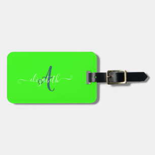 Étiquette À Bagage Monogramme Néon Fluorescent Vert 
