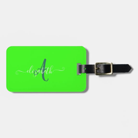 Étiquette À Bagage Monogramme Néon Fluorescent Vert (Devant horizontal)