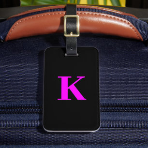 Étiquette À Bagage Monogramme Neon rose Magenta Noir Couleur personna