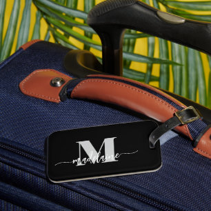 Étiquette À Bagage Monogramme noir argent blanc personnel