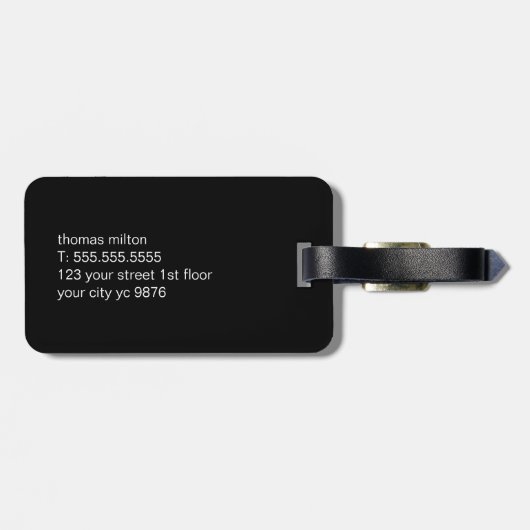 Étiquette À Bagage Monogramme noir blanc (Dos horizontal)