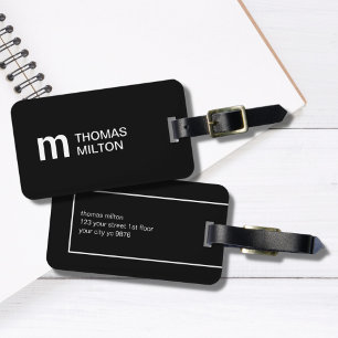 Étiquette À Bagage Monogramme noir blanc