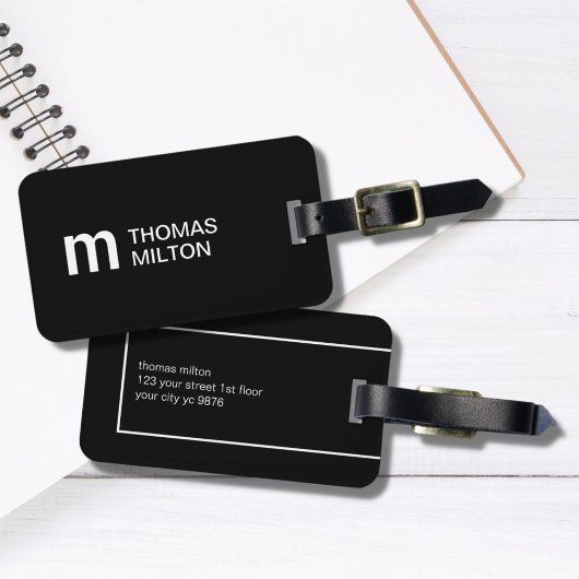 Étiquette À Bagage Monogramme noir blanc