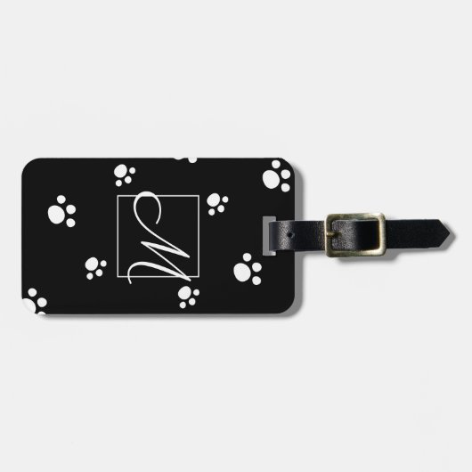 Étiquette À Bagage Monogramme | Noir & blanc mignon Chien Chien Empre (Devant horizontal)