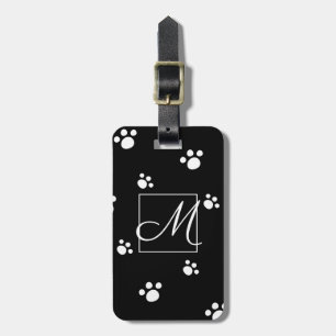Étiquette À Bagage Monogramme   Noir & blanc mignon Chien Chien Empre
