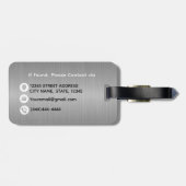 Étiquette À Bagage Monogramme noir brillant argenté élégant (Dos horizontal)