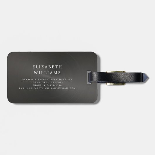 Étiquette À Bagage Monogramme Noir brossé métal élégant (Dos horizontal)