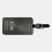 Étiquette À Bagage Monogramme Noir brossé métal élégant (Devant horizontal)