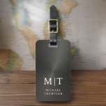 Étiquette À Bagage Monogramme Noir brossé métal élégant<br><div class="desc">Améliorez votre expérience de voyage avec notre étiquette de bagages Monogramme minimaliste classique élégant et moderne. Cet accessoire méticuleusement conçu allie élégance intemporelle et minimalisme contemporain, assurant à vos bagages un caractère sophistiqué. Réalisée avec précision et attention au détail, cette étiquette à bagages est plus qu'un simple article pratique, c'est...</div>