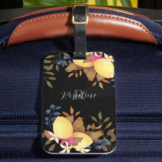 Étiquette À Bagage Monogramme noir chic citron (Insitu Rectoal 2)