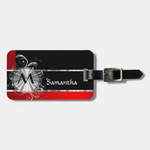 Étiquette À Bagage Monogramme noir et argenté rouge