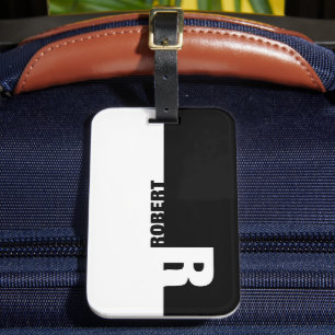 Étiquette À Bagage Monogramme noir et blanc