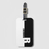 Étiquette À Bagage Monogramme noir et blanc (Devant Vertical)