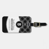 Étiquette À Bagage Monogramme noir et blanc de couples modernes (Devant horizontal)