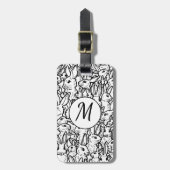 Étiquette À Bagage Monogramme noir et blanc dessin d'art lapin sur me (Devant Vertical)