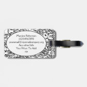 Étiquette À Bagage Monogramme noir et blanc dessin d'art lapin sur me (Dos horizontal)