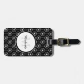 Étiquette À Bagage Monogramme noir et blanc élégant de coeurs avec le (Devant horizontal)