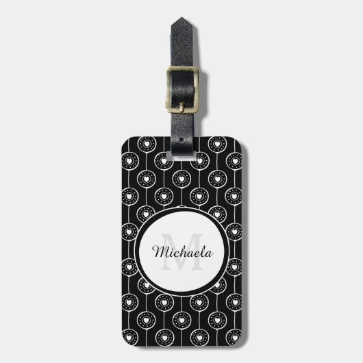 Étiquette À Bagage Monogramme noir et blanc élégant de coeurs avec le (Devant Vertical)