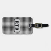 Étiquette À Bagage Monogramme noir et blanc Houndstooth 2 faces avec (Devant horizontal)