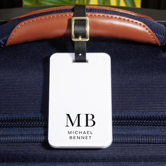 Étiquette À Bagage Monogramme noir et blanc moderne (Insitu Rectoal 2)
