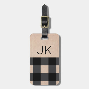 Étiquette À Bagage Monogramme noir et bronzage de plaid de Buffalo
