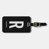 Étiquette À Bagage Monogramme noir et gris simple Initiale et nom (Devant horizontal)