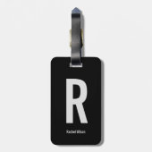 Étiquette À Bagage Monogramme noir et gris simple Initiale et nom (Dos Vertical)