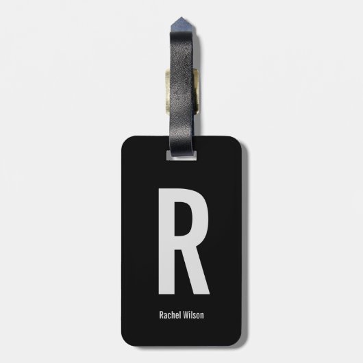 Étiquette À Bagage Monogramme noir et gris simple Initiale et nom (Dos Vertical)