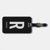 Étiquette À Bagage Monogramme noir et gris simple Initiale et nom (Dos horizontal)