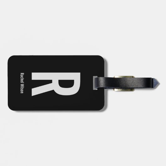 Étiquette À Bagage Monogramme noir et gris simple Initiale et nom (Dos horizontal)