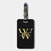 Étiquette À Bagage Monogramme noir et or | Script initial élégant (Dos Vertical)