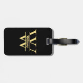 Étiquette À Bagage Monogramme noir et or | Script initial élégant (Dos horizontal)