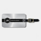 Étiquette À Bagage Monogramme, Noir Metallic Motif Design (Devant horizontal)