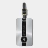 Étiquette À Bagage Monogramme, Noir Metallic Motif Design (Devant Vertical)