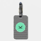 Étiquette À Bagage Monogramme Noir, Mousse de mer blanche Motif Chevr (Dos Vertical)