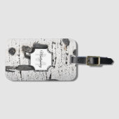 Étiquette À Bagage Monogramme noir noir blanc d'écorce photo (Devant Horizontal)