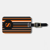 Étiquette À Bagage Monogramme noir, orange, cercle rayé code-barres (Devant horizontal)