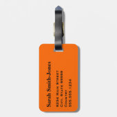 Étiquette À Bagage Monogramme noir, orange, cercle rayé code-barres (Dos Vertical)