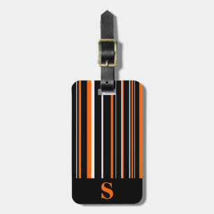 Étiquette À Bagage Monogramme noir orange rayure code-barres