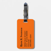 Étiquette À Bagage Monogramme noir orange rayure code-barres (Dos Vertical)