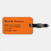 Étiquette À Bagage Monogramme noir orange rayure code-barres (Dos horizontal)