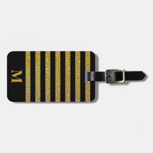 Étiquette À Bagage Monogramme noir / Rayure scintillante faux or