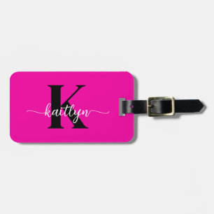 Étiquette À Bagage Monogramme noir rose chaud