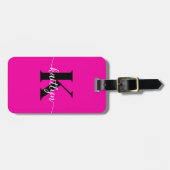 Étiquette À Bagage Monogramme noir rose chaud (Devant horizontal)