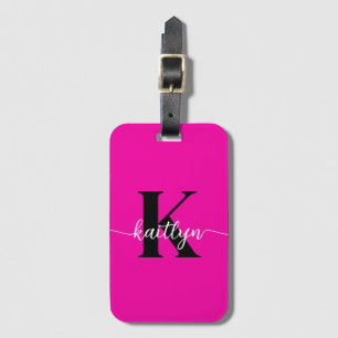Étiquette À Bagage Monogramme noir rose chaud